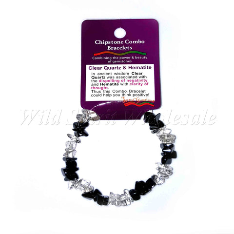 Gemstone Combination Chip Bracelet - Clear Quartz & Hematite