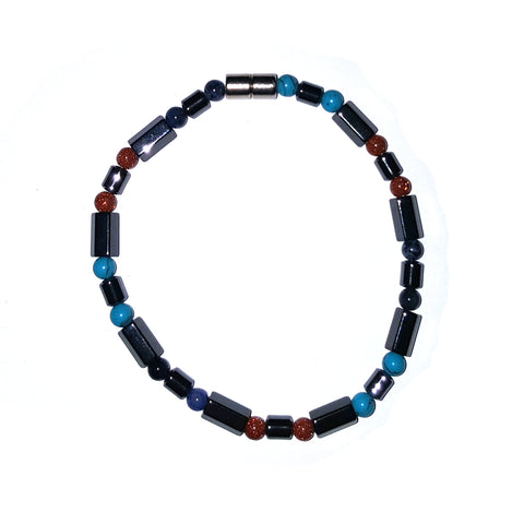 19cm Magnetic Bracelet (Magnetic Catch) - Hex Design - with Mixed Stones (Mix 3)