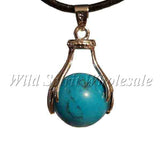 wholesale Semi Precious Gemstone Crystal Pendants - Ball Blue Howlite