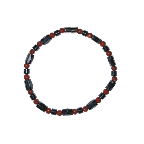 21cm Magnetic Bracelet (Magnetic Catch) - Fancy Hex Design - in Goldstone/Red Jasper