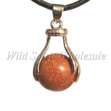 wholesale Semi Precious Gemstone Crystal Pendants - Ball Goldstone Brown