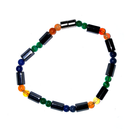 19cm Magnetic Bracelet (Magnetic Catch) - Hex Design - with Mixed Stones (Mix 1)