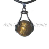 wholesale Semi Precious Gemstone Crystal Pendants - Ball Tiger Eye Gold