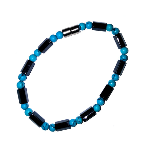 19cm Magnetic Bracelet (Magnetic Catch) - Fancy Hex Design - in Turquoise